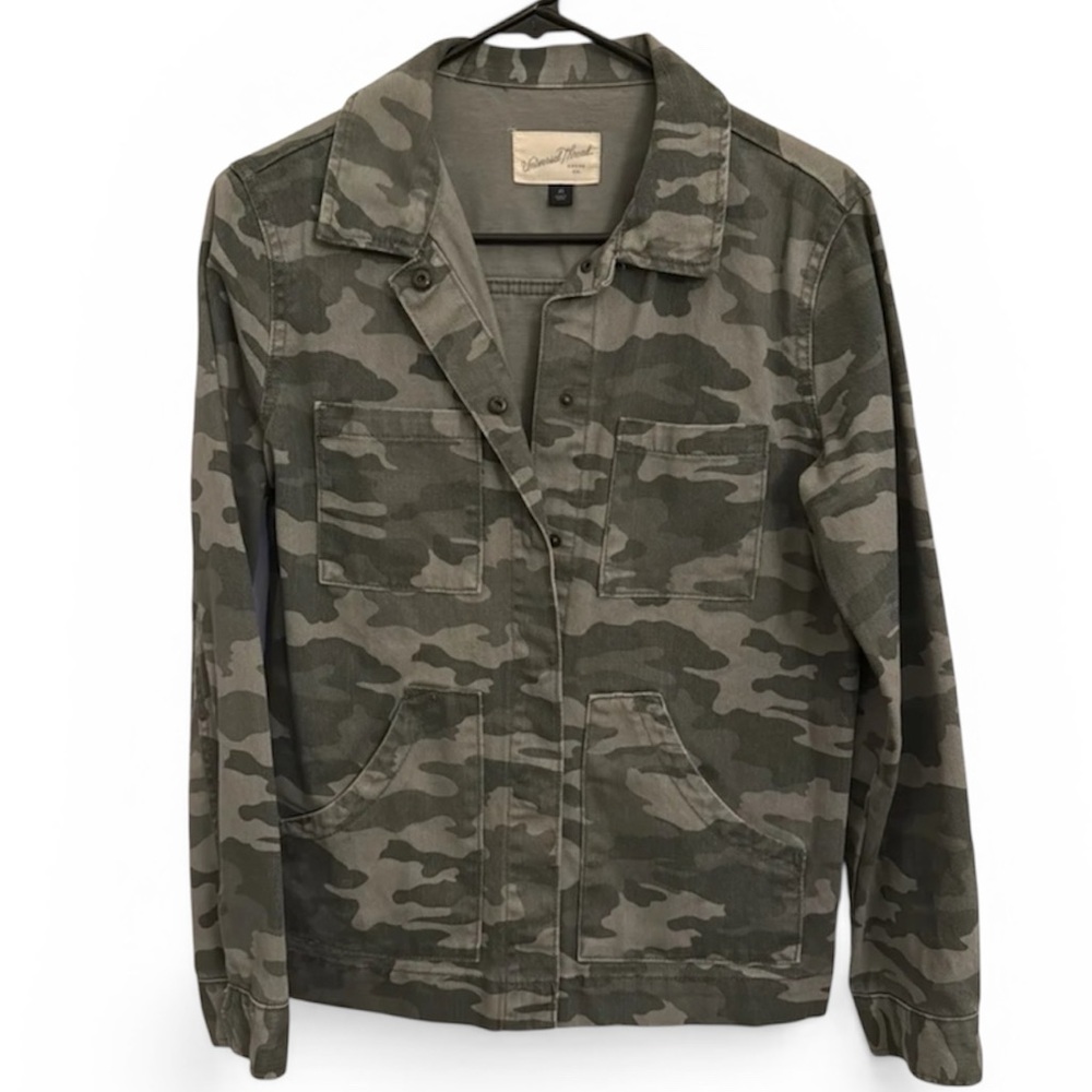 Oversized‎ Camo Utility Jacket Military Cargo Lightweight Button Front Women S